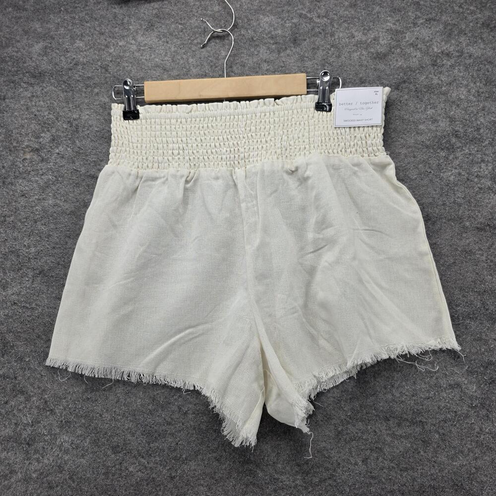 Better / Together Shorts Womens XL White Smocked Paperbag Fringe Rayon Linen